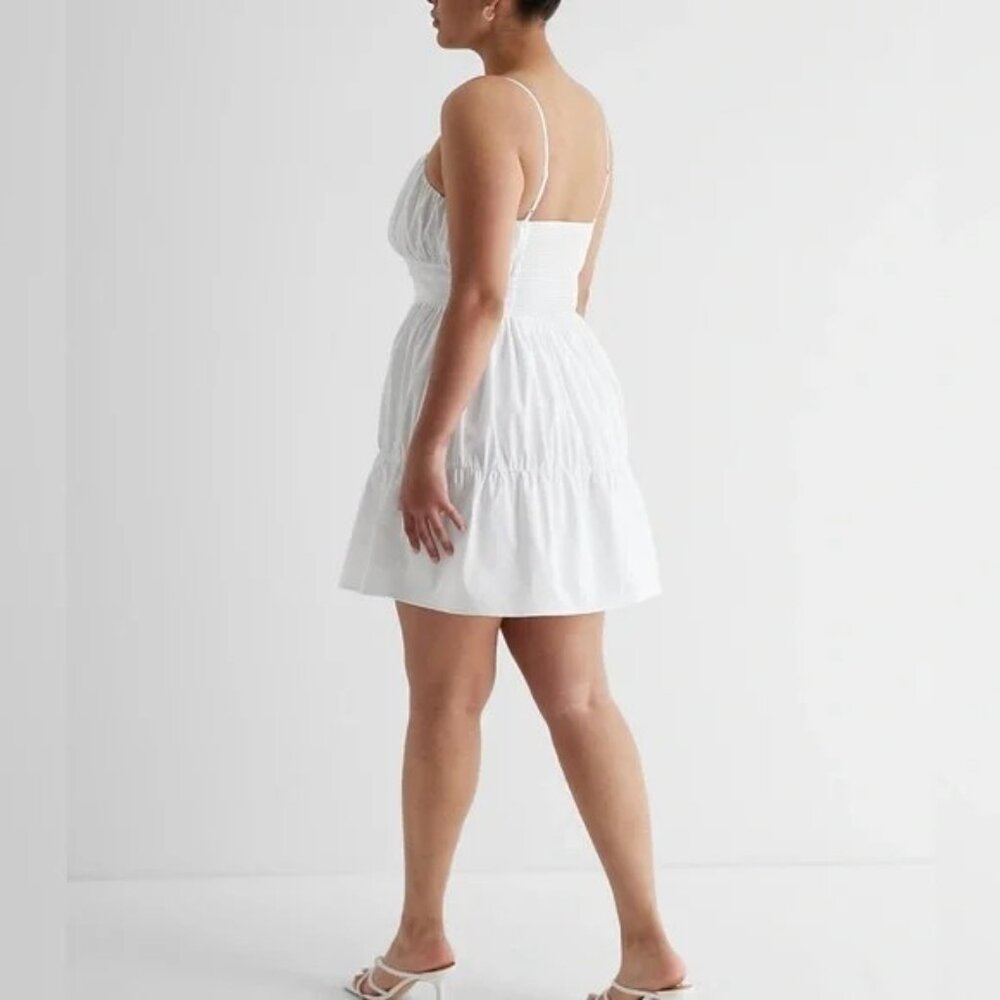 Express Ruched Tiered Poplin Mini Dress L